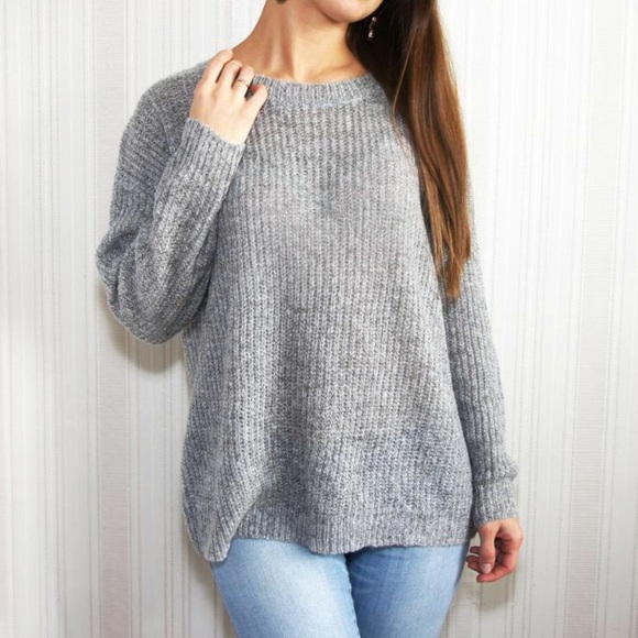 Grey wool blend Lace up sweater - Picture 2 of 8